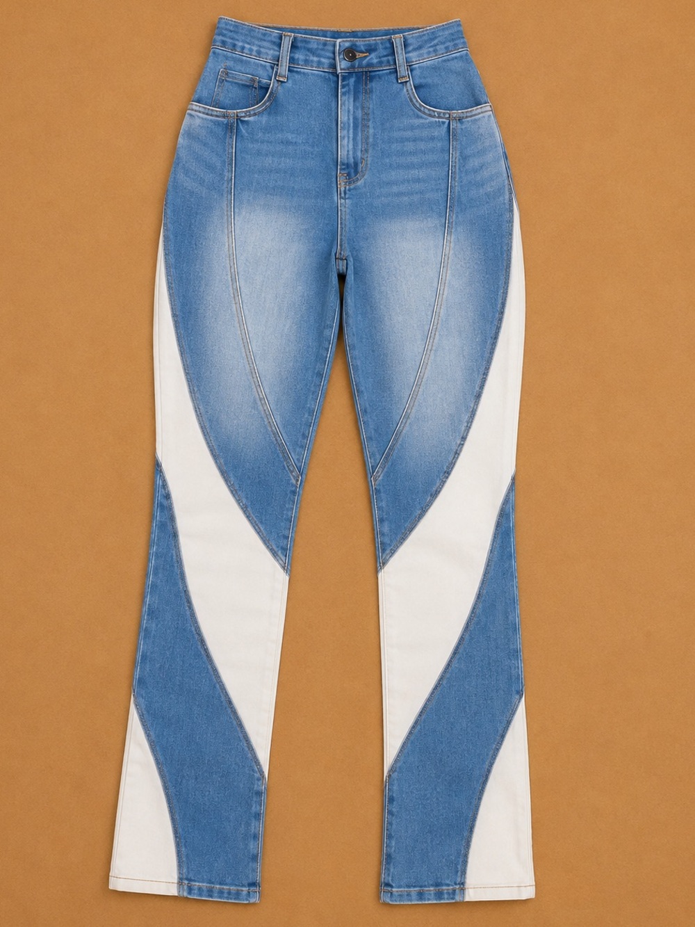 Fashion Nova Blue & White High-Waist Flare Jeans